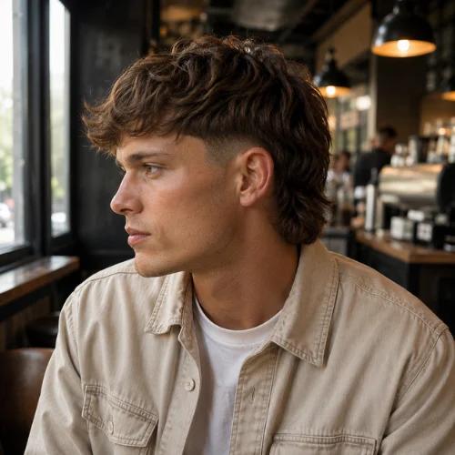 Modern Mullet Low Fade with medium-length chestnut hair on a young man in a beige overshirt at a stylish coffee shop.
Select 78 more words to run Humanizer.