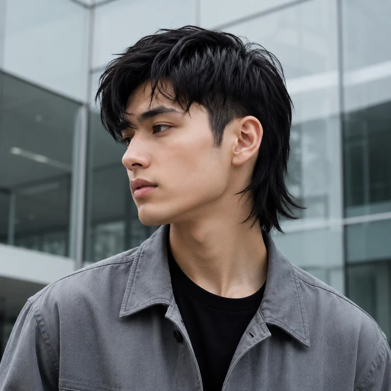 Modern mullet for straight hair with long fringe and layered back