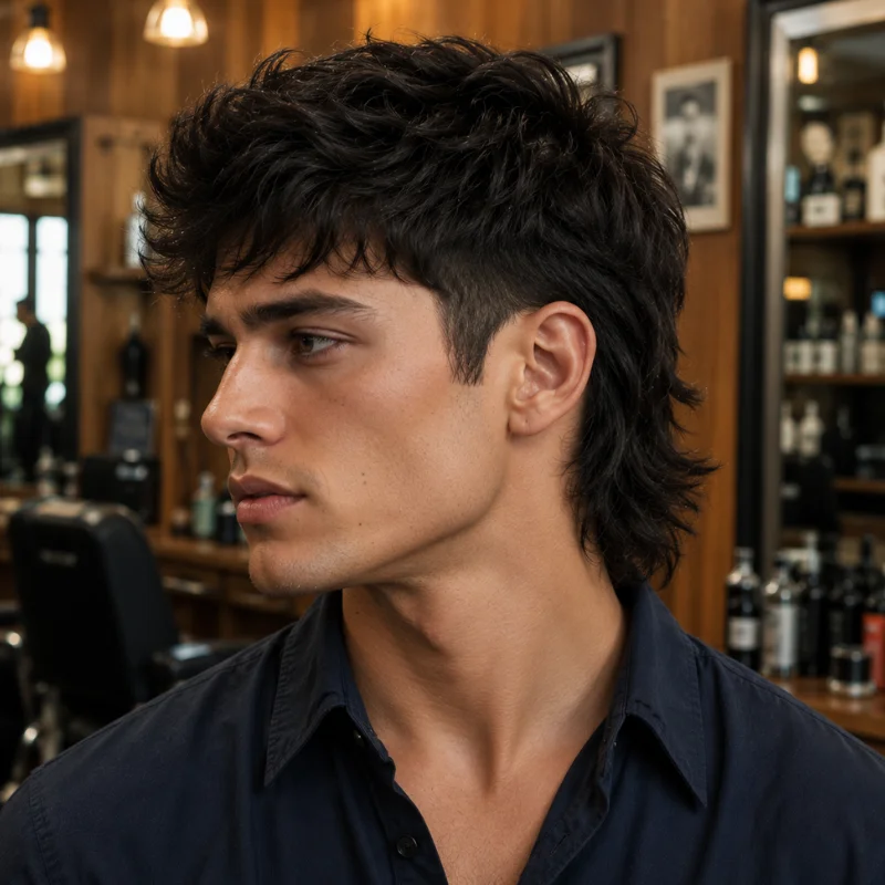 Modern tapered mullet haircut with textured top and layered nape