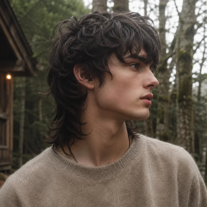Modern mullet wolf cut with messy layers, long fringe and textured back