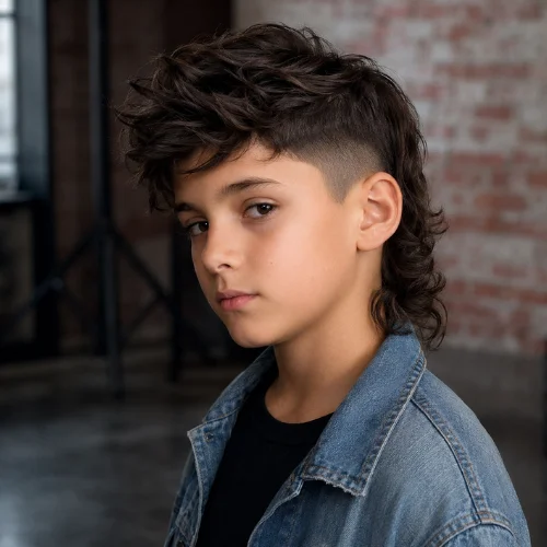 Kids undercut mullet haircut with short sides and longer top and back