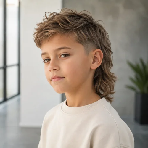 Classic Modern boys mullet haircut with classic short sides and longer back