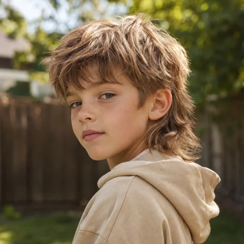 Modern shaggy mullet haircut for kids with relaxed layered texture
