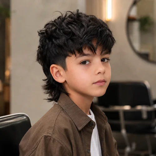 Stylish mullet haircut for kids with neat sides and layered back