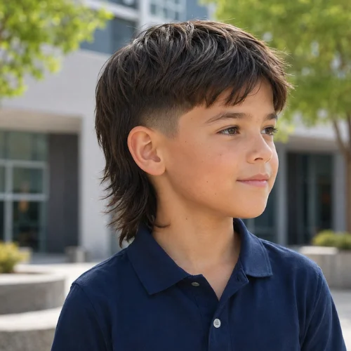 Tapered kids mullet haircut with smoothly blended sides