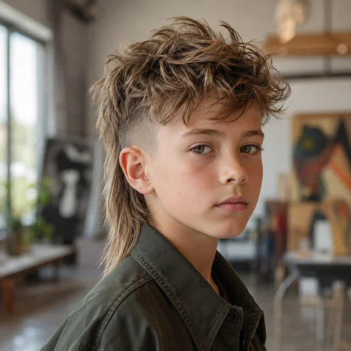 Unique mullet hairstyle for kids with distinctive layered texture